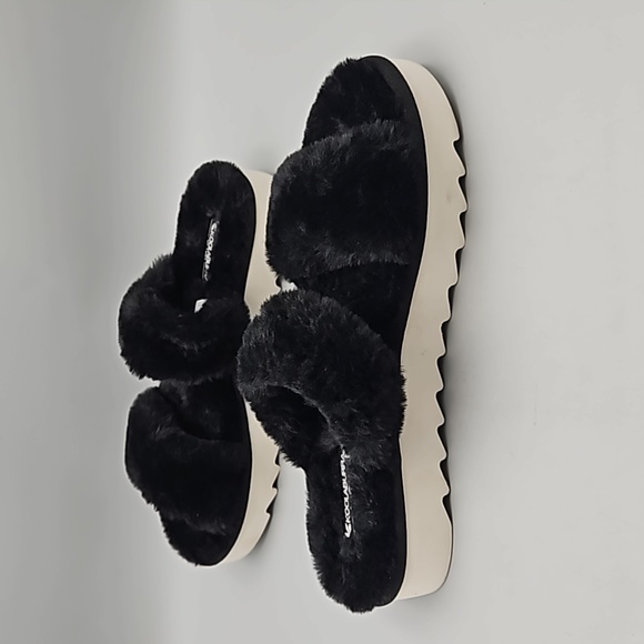 Koolaburra by UGG Women's Sz 8 Faux-Fur Black and White Slide Open Toe Sandals - Picture 5 of 10